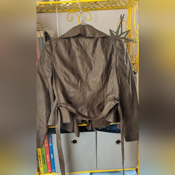 Brown Faux Leather Belted Jacket - Picture 8 of 9